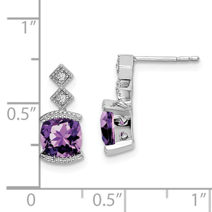 Solid 14k White Gold Simulated Amethyst and CZ Earrings