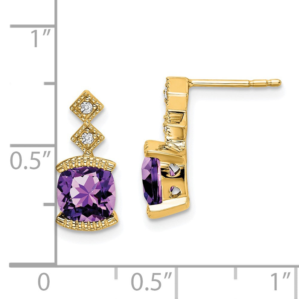 Solid 14k Yellow Gold Simulated Amethyst and CZ Earrings
