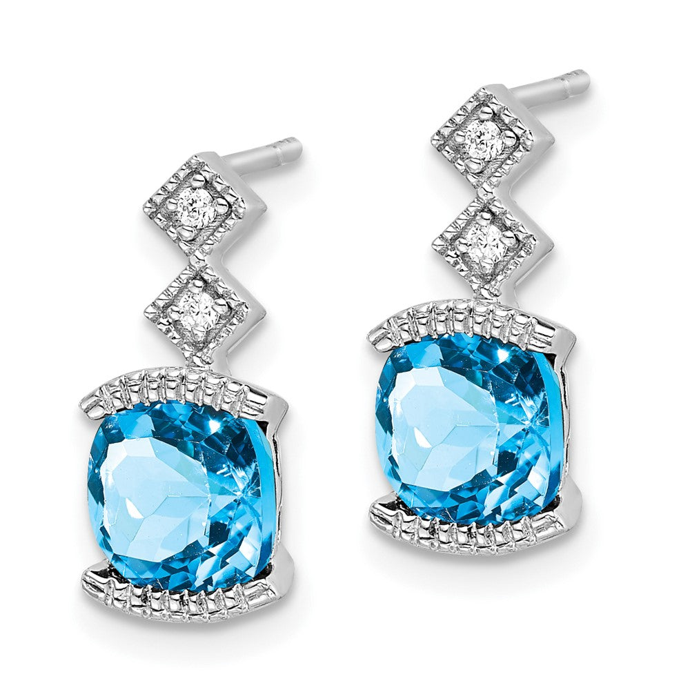 Solid 14k White Gold Simulated Blue Topaz and CZ Earrings