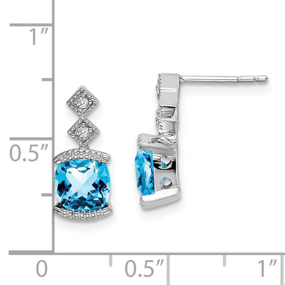 Solid 14k White Gold Simulated Blue Topaz and CZ Earrings