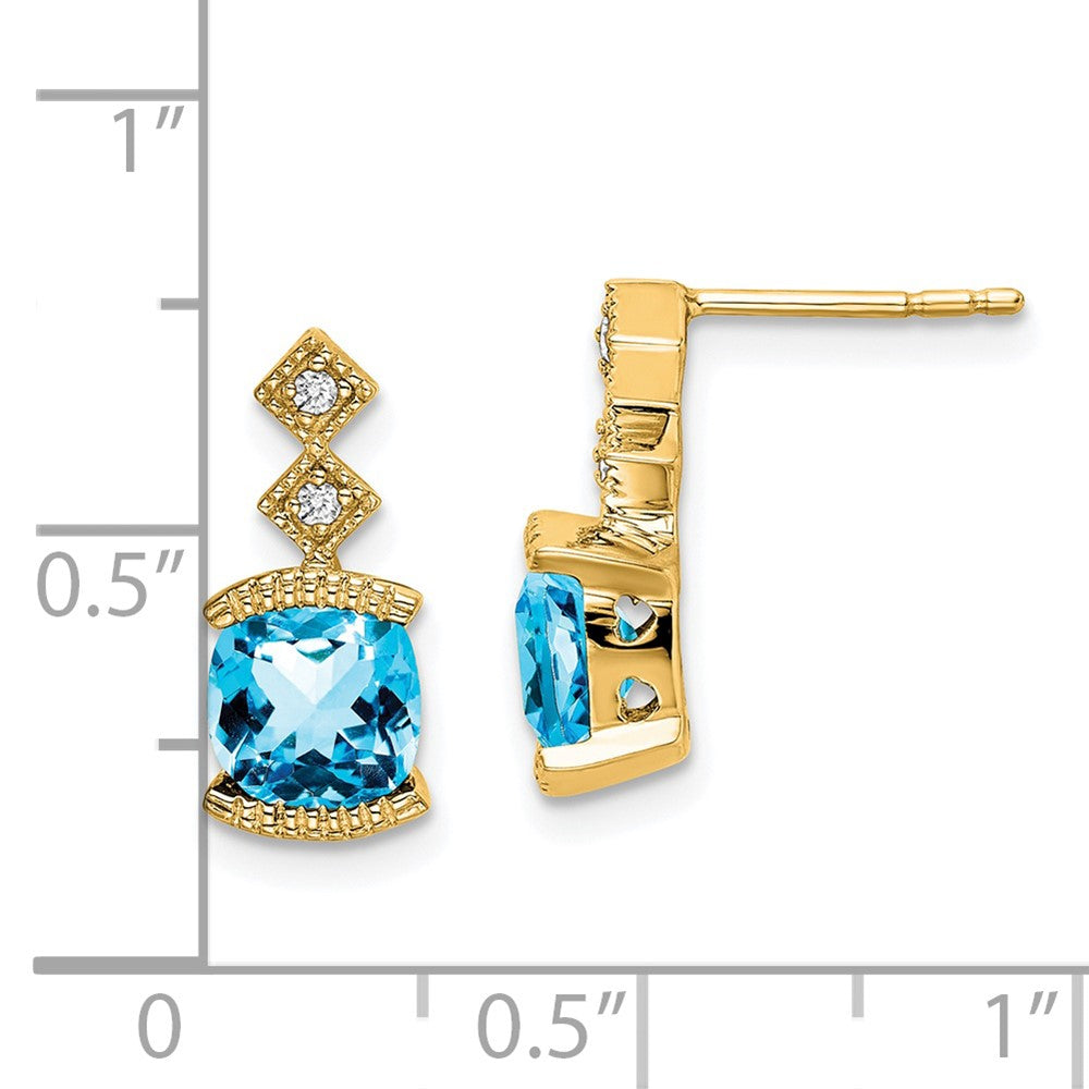 Solid 14k Yellow Gold Simulated Blue Topaz and CZ Earrings