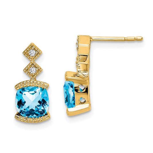 14k Yellow Gold Blue Topaz and Real Diamond Earrings EM7081-BT-004-YA