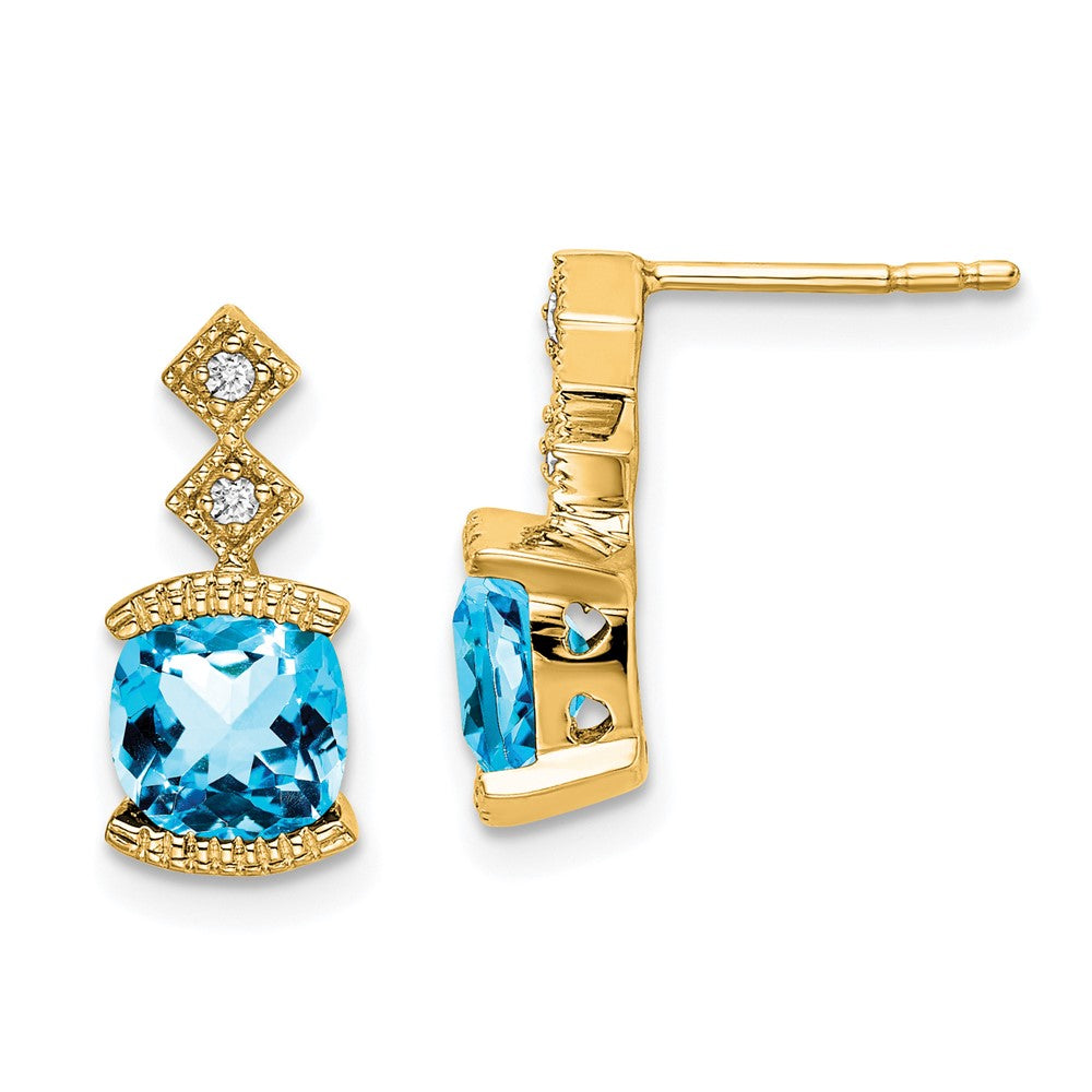 Solid 14k Yellow Gold Simulated Blue Topaz and CZ Earrings