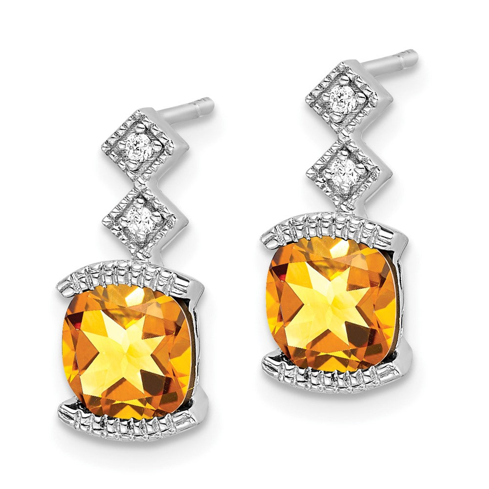 Solid 14k White Gold Simulated Citrine and CZ Earrings