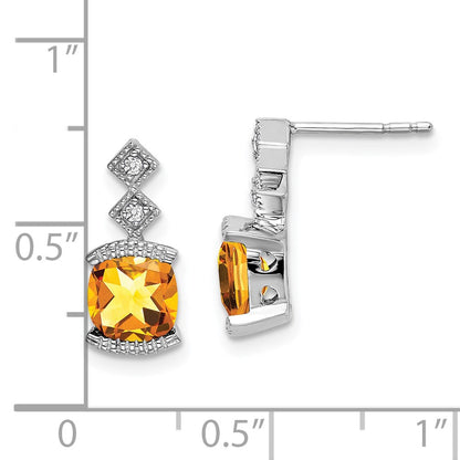 Solid 14k White Gold Simulated Citrine and CZ Earrings