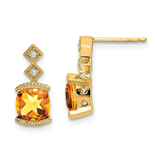14k Yellow Gold Citrine and Real Diamond Earrings EM7081-CI-004-YA