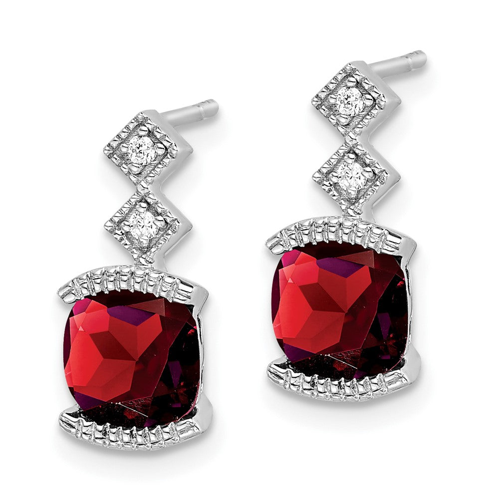 Solid 14k White Gold Simulated Garnet and CZ Earrings