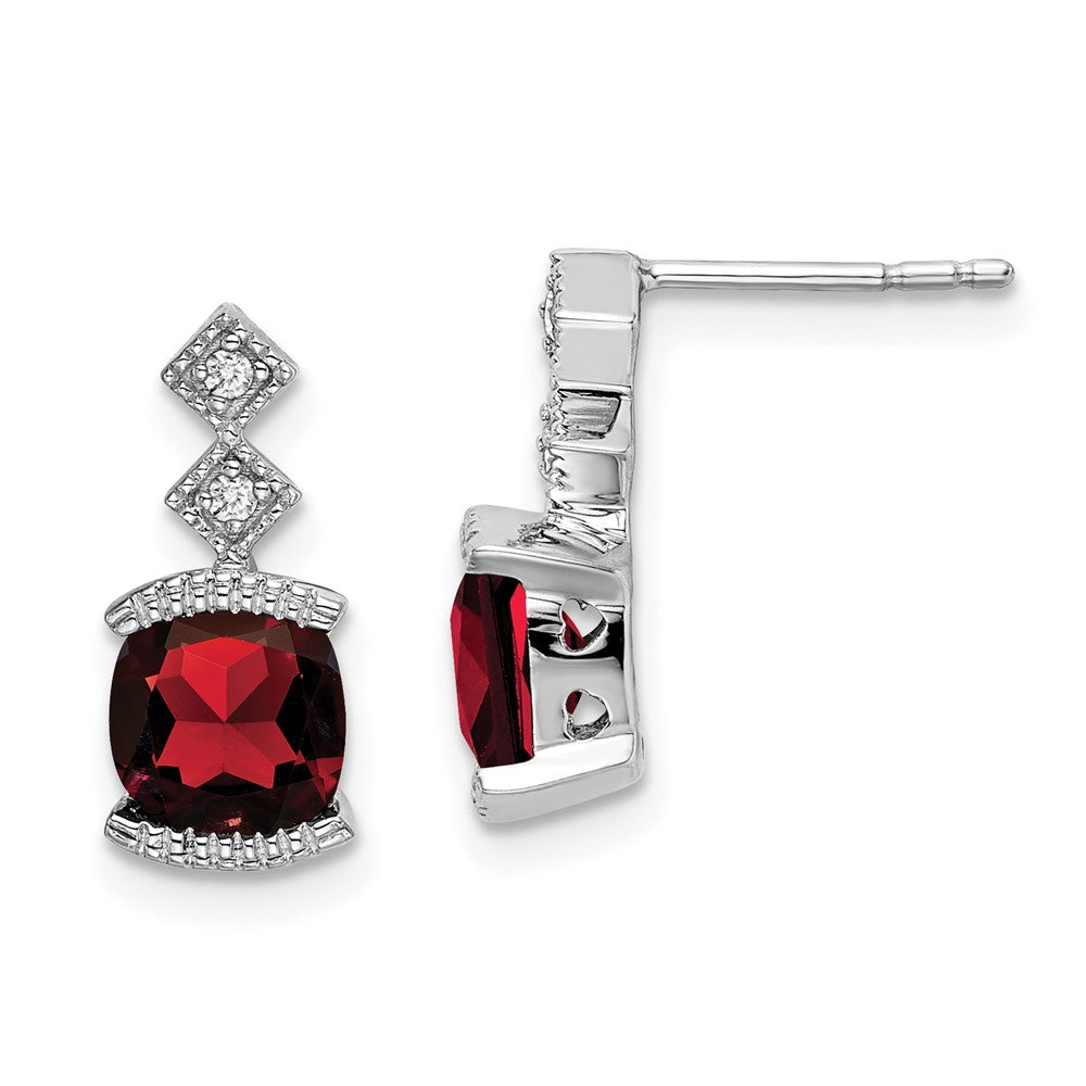 Solid 14k White Gold Simulated Garnet and CZ Earrings