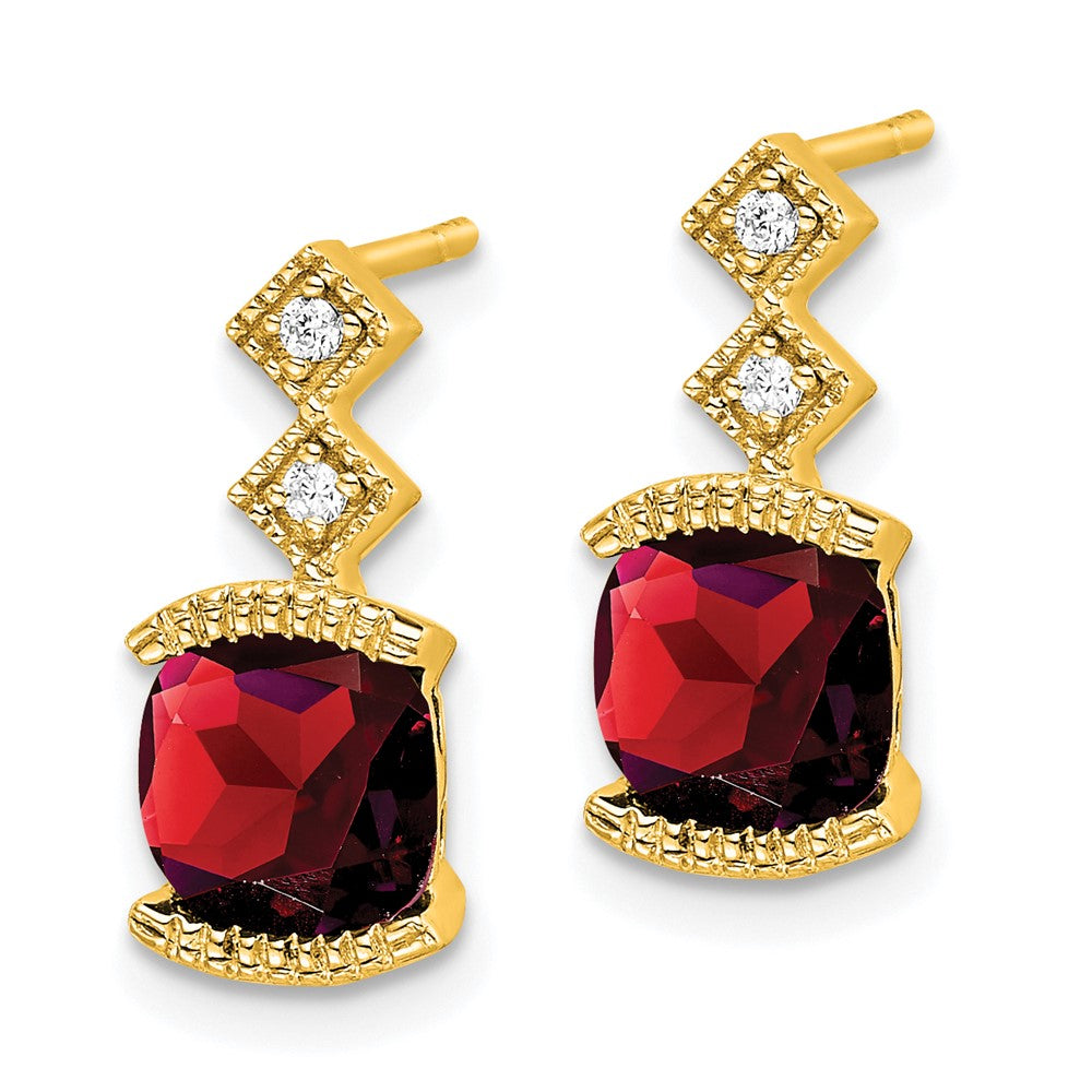 Solid 14k Yellow Gold Simulated Garnet and CZ Earrings