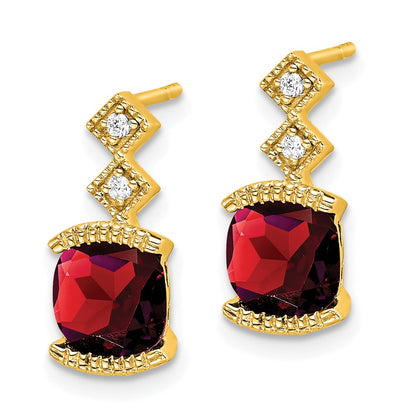 Solid 14k Yellow Gold Simulated Garnet and CZ Earrings