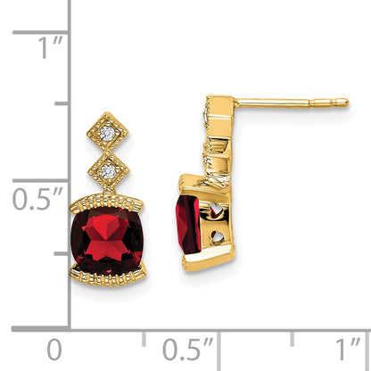 Solid 14k Yellow Gold Simulated Garnet and CZ Earrings