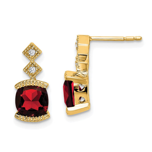 14k Yellow Gold Garnet and Real Diamond Earrings EM7081-GA-004-YA