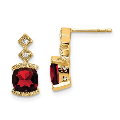 Solid 14k Yellow Gold Simulated Garnet and CZ Earrings