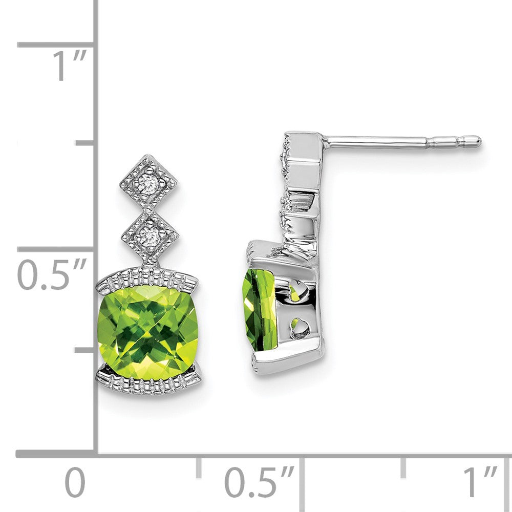 Solid 14k White Gold Simulated Peridot and CZ Earrings