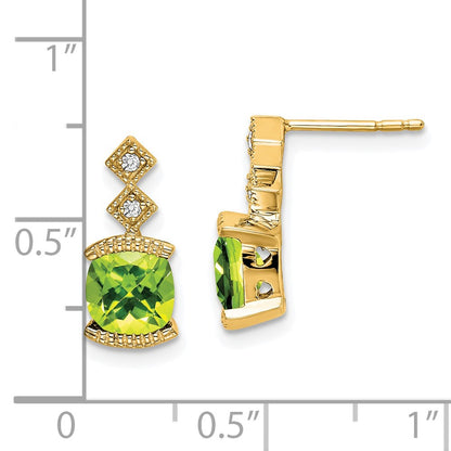 Solid 14k Yellow Gold Simulated Peridot and CZ Earrings