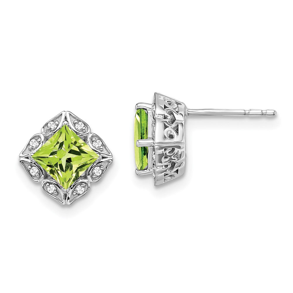 14k White Gold Square Peridot and Real Diamond Earrings EM7082-PE-008-WA