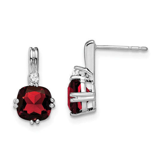 14k White Gold Cushion Garnet and Real Diamond Earrings EM7083-GA-004-WA