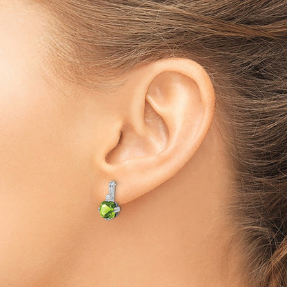 Solid 14k White Gold Cushion Simulated Peridot and CZ Earrings