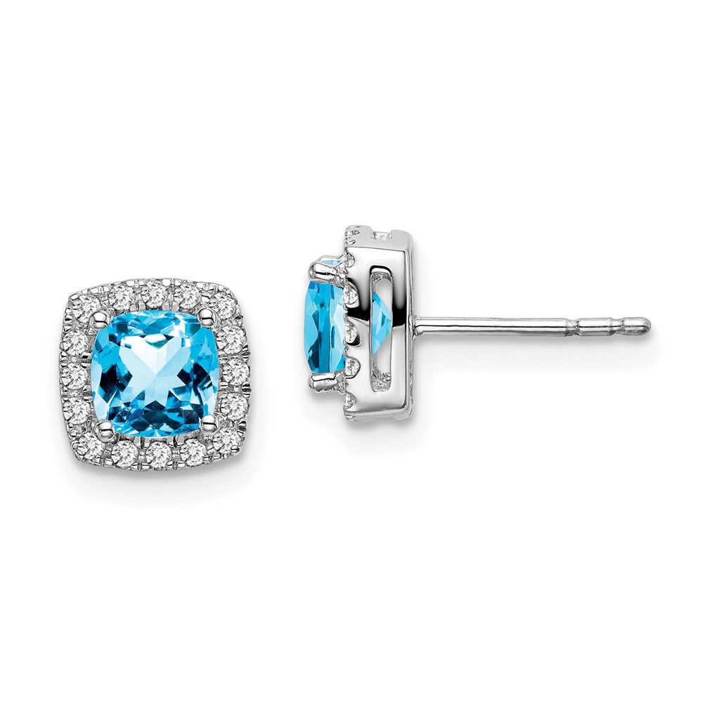 14k White Gold Cushion Blue Topaz and Real Diamond Halo Earrings EM7084-BT-019-WA