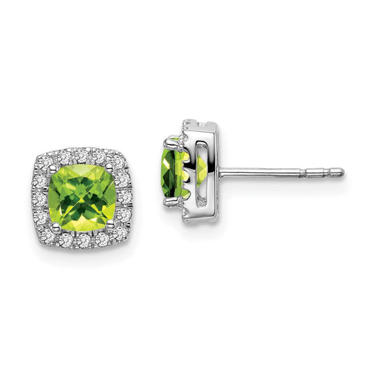 14k White Gold Cushion Peridot and Real Diamond Halo Earrings EM7084-PE-019-WA