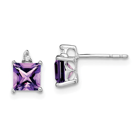 14k White Gold Princess Amethyst and Real Diamond Earrings EM7085-AM-001-WA