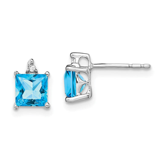 14k White Gold Princess Blue Topaz and Real Diamond Earrings EM7085-BT-001-WA
