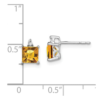 Solid 14k White Gold Princess Simulated Citrine and CZ Earrings
