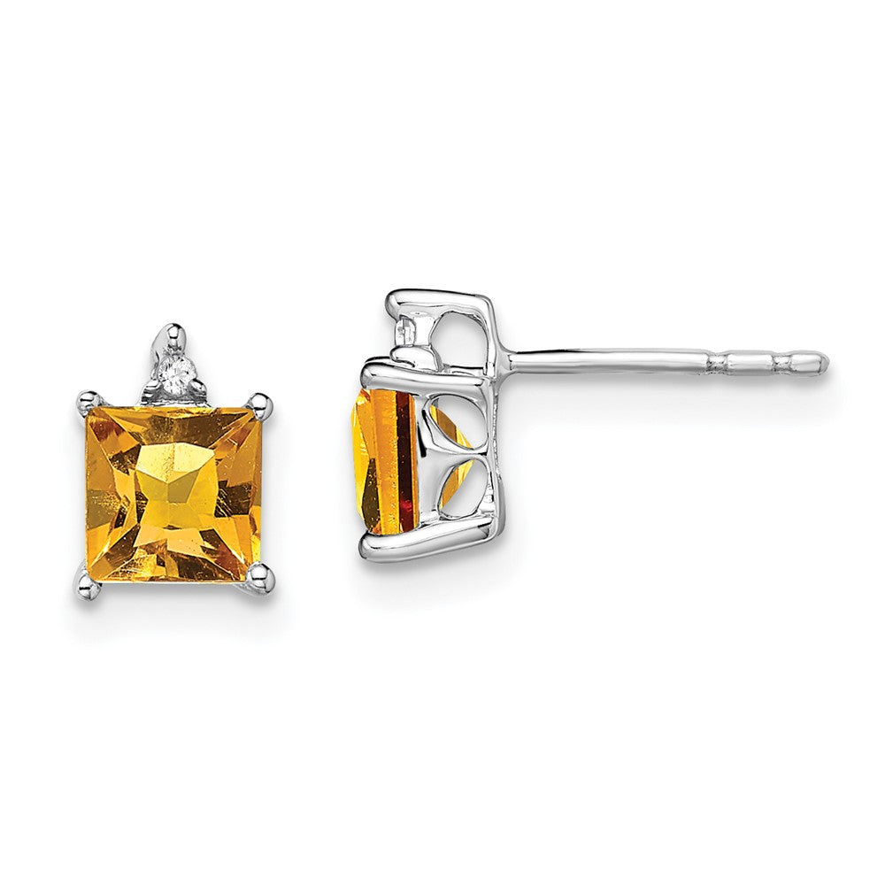 14k White Gold Princess Citrine and Real Diamond Earrings EM7085-CI-001-WA
