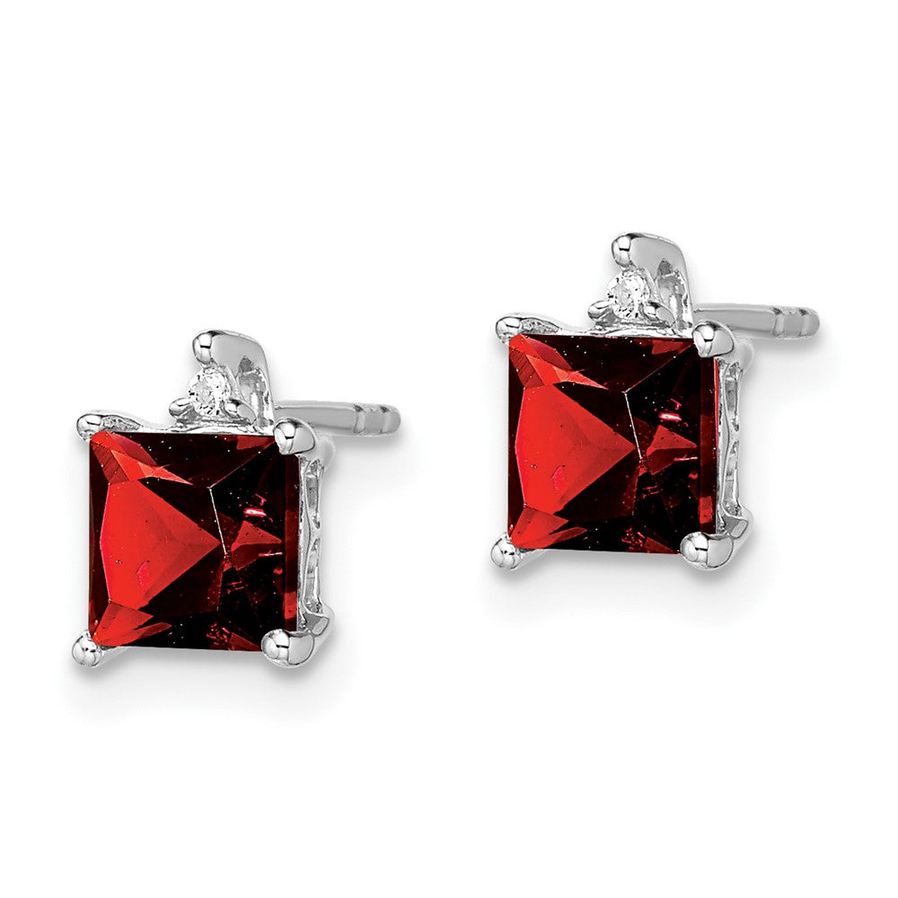 Solid 14k White Gold Princess Simulated Garnet and CZ Earrings