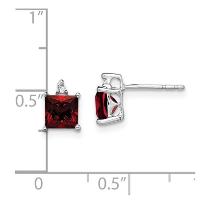 Solid 14k White Gold Princess Simulated Garnet and CZ Earrings