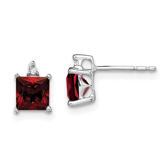 14k White Gold Princess Garnet and Real Diamond Earrings EM7085-GA-001-WA