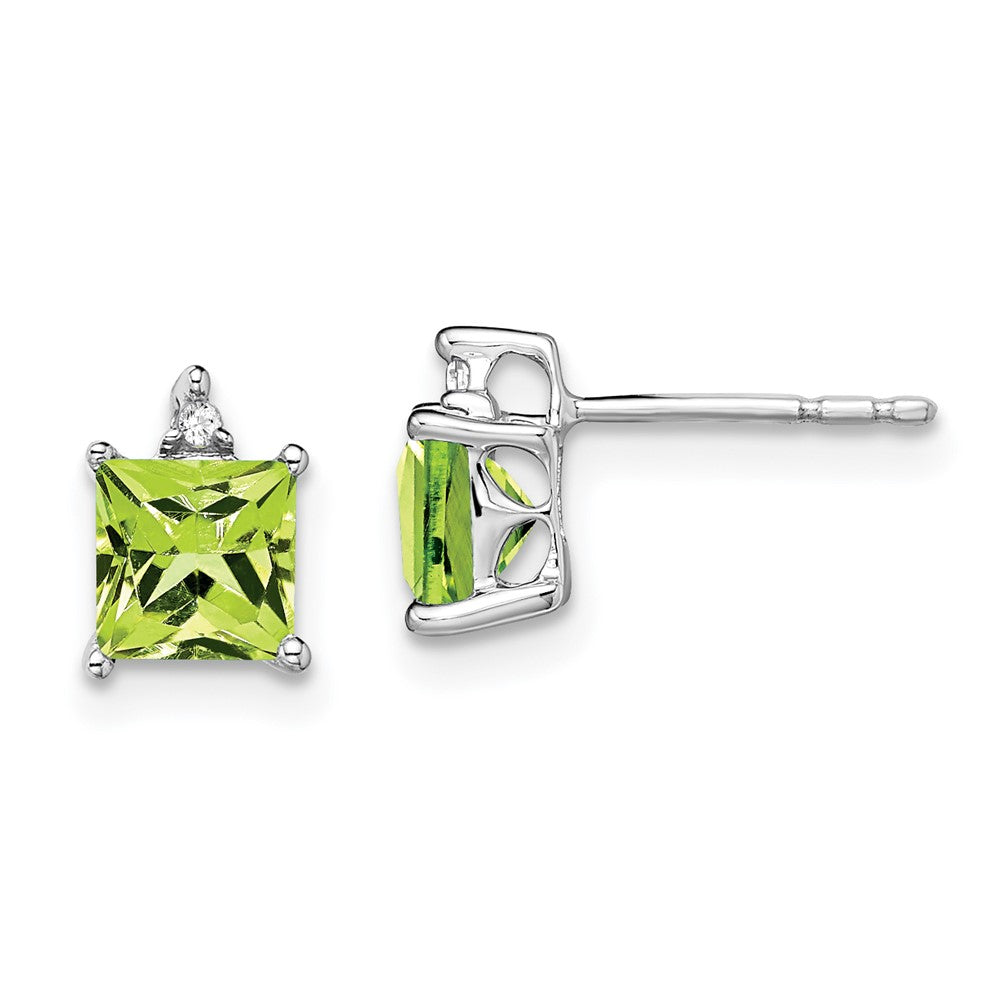 14k White Gold Princess Peridot and Real Diamond Earrings EM7085-PE-001-WA