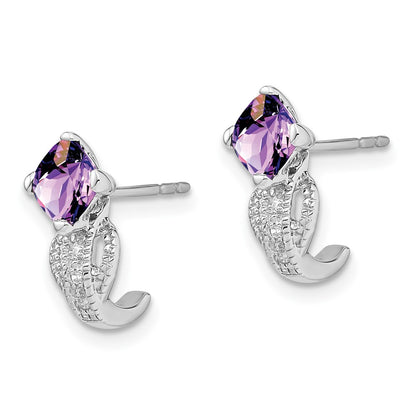 Solid 14k White Gold Simulated Amethyst and CZ Earrings