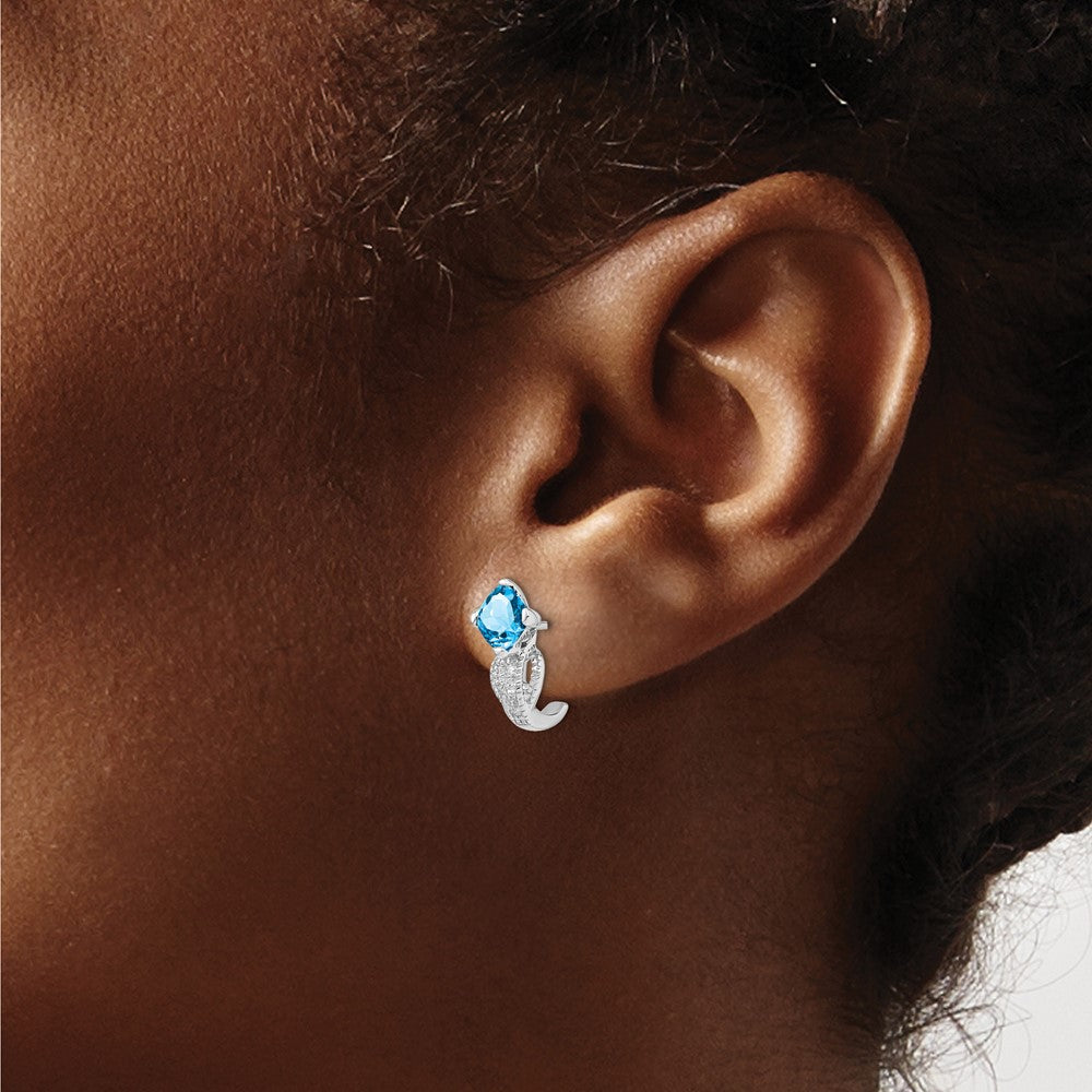 Solid 14k White Gold Simulated Blue Topaz and CZ Earrings