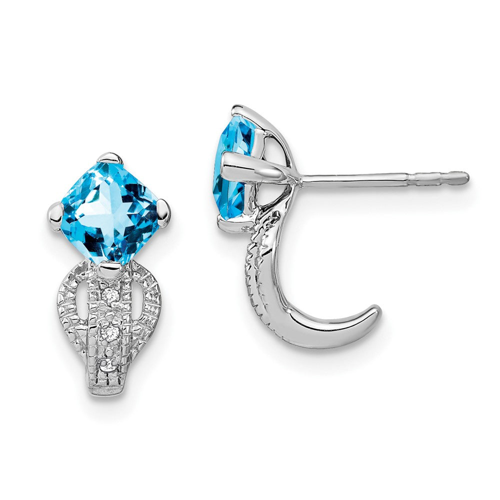 Solid 14k White Gold Simulated Blue Topaz and CZ Earrings