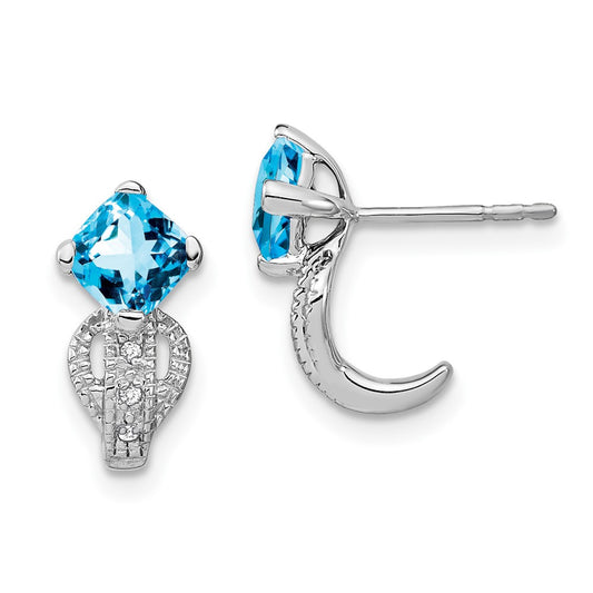 Solid 14k White Gold Simulated Blue Topaz and CZ Earrings