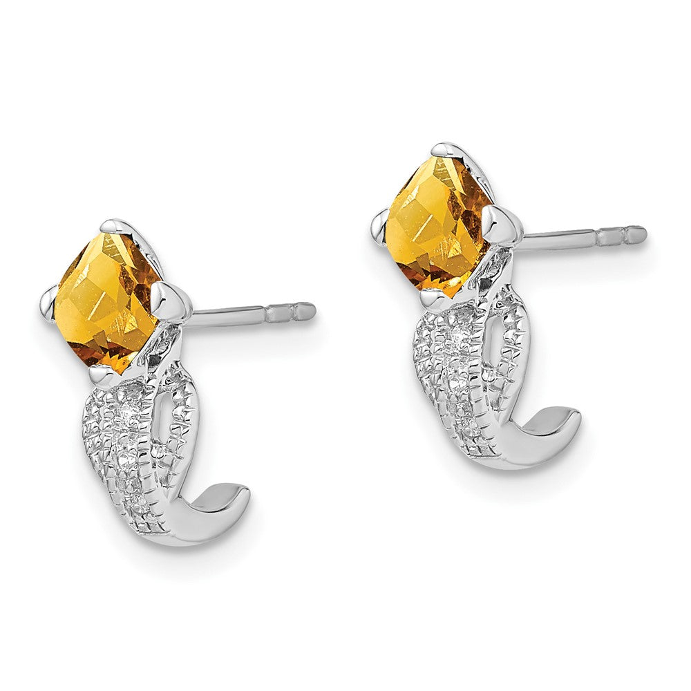 Solid 14k White Gold Simulated Citrine and CZ Earrings