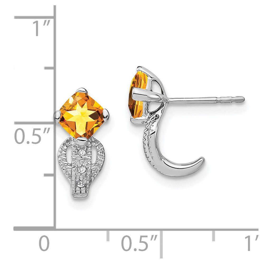 Solid 14k White Gold Simulated Citrine and CZ Earrings