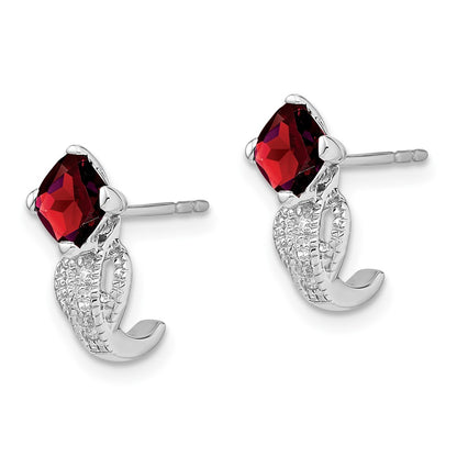 Solid 14k White Gold Simulated Garnet and CZ Earrings