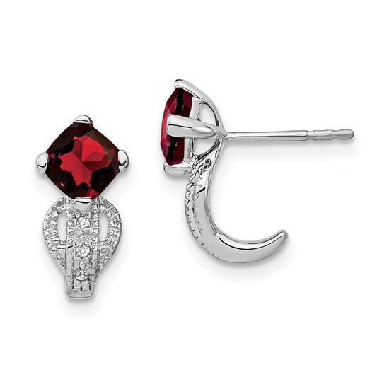 Solid 14k White Gold Simulated Garnet and CZ Earrings