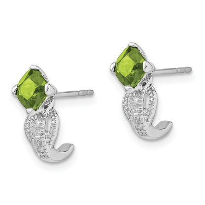 Solid 14k White Gold Simulated Peridot and CZ Earrings