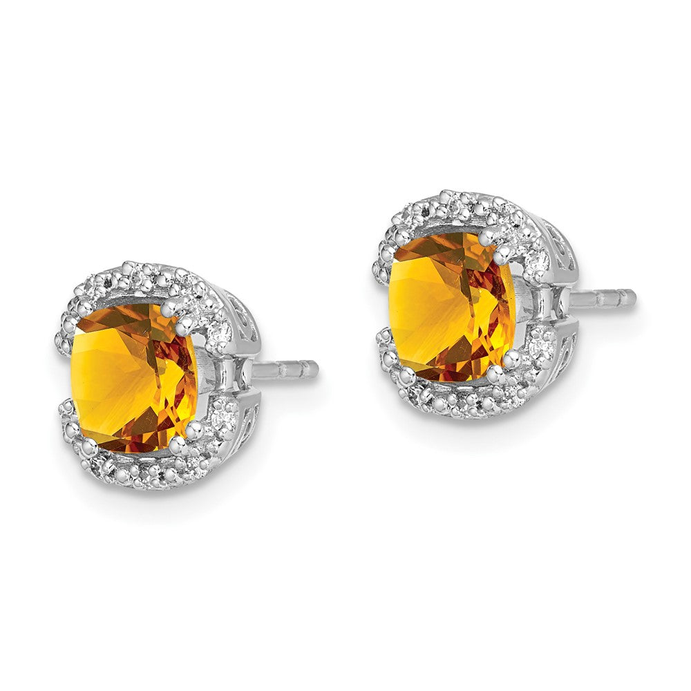 Solid 14k White Gold Cushion Simulated Citrine and CZ Halo Earrings