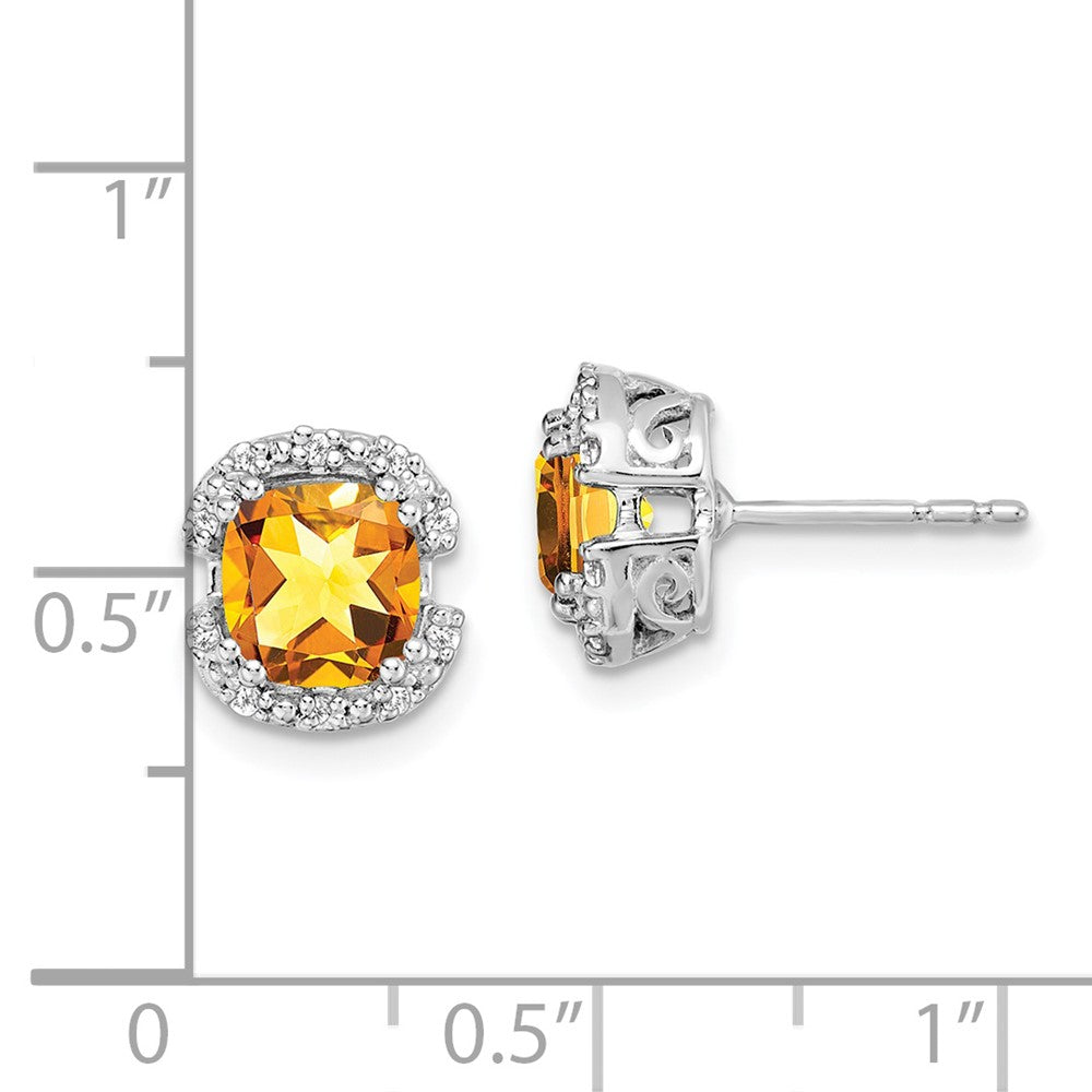 Solid 14k White Gold Cushion Simulated Citrine and CZ Halo Earrings