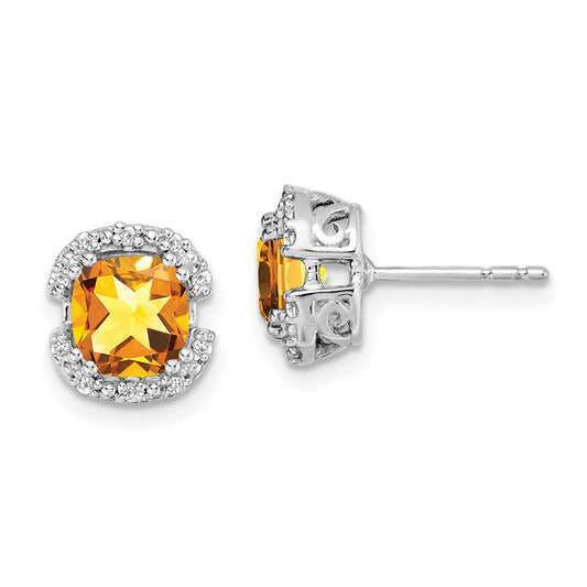 14k White Gold Cushion Citrine and Real Diamond Halo Earrings EM7087-CI-010-WA