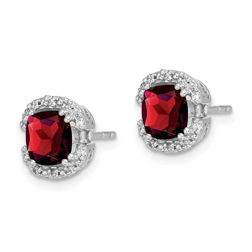 Solid 14k White Gold Cushion Simulated Garnet and CZ Halo Earrings