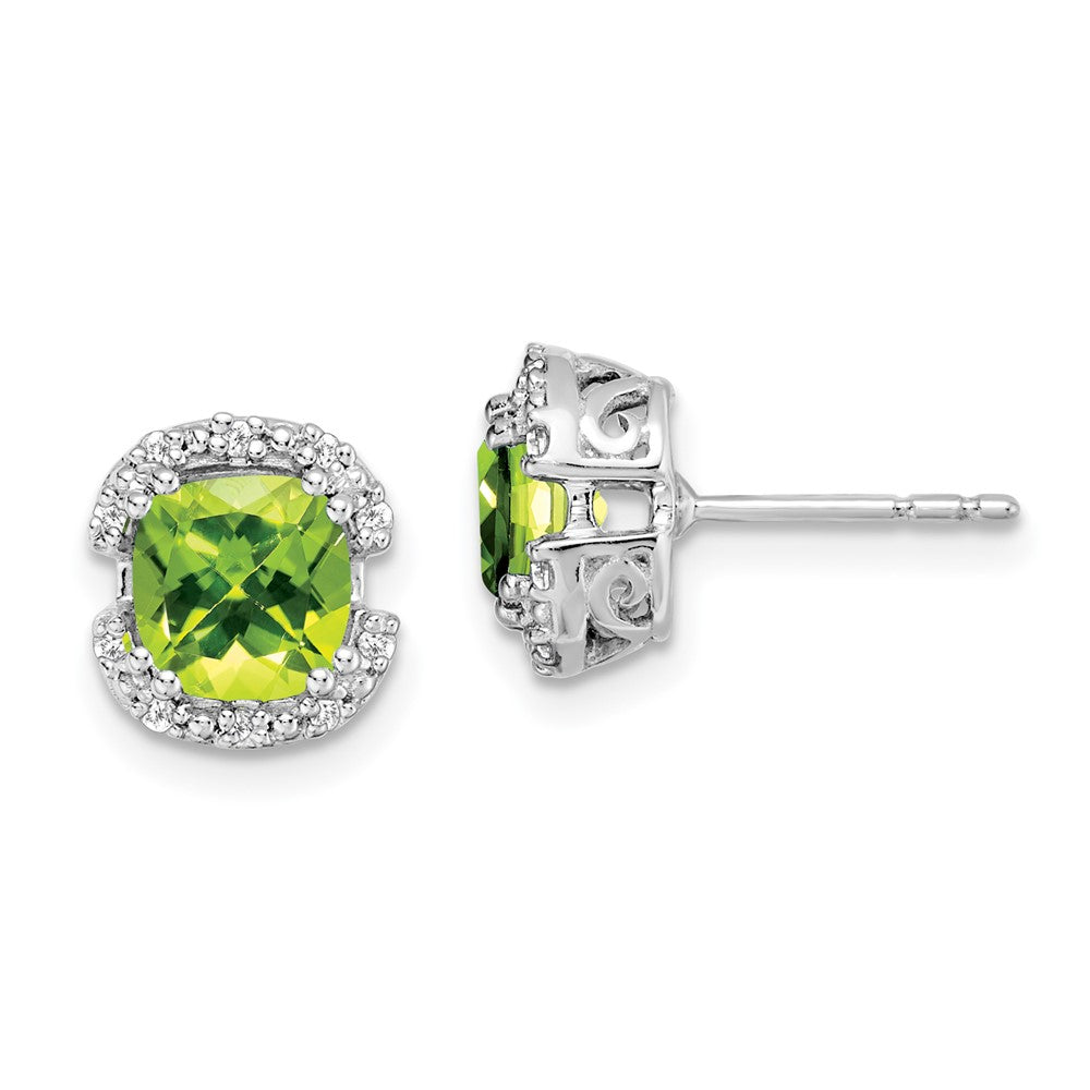 14k White Gold Cushion Peridot and Real Diamond Halo Earrings EM7087-PE-010-WA