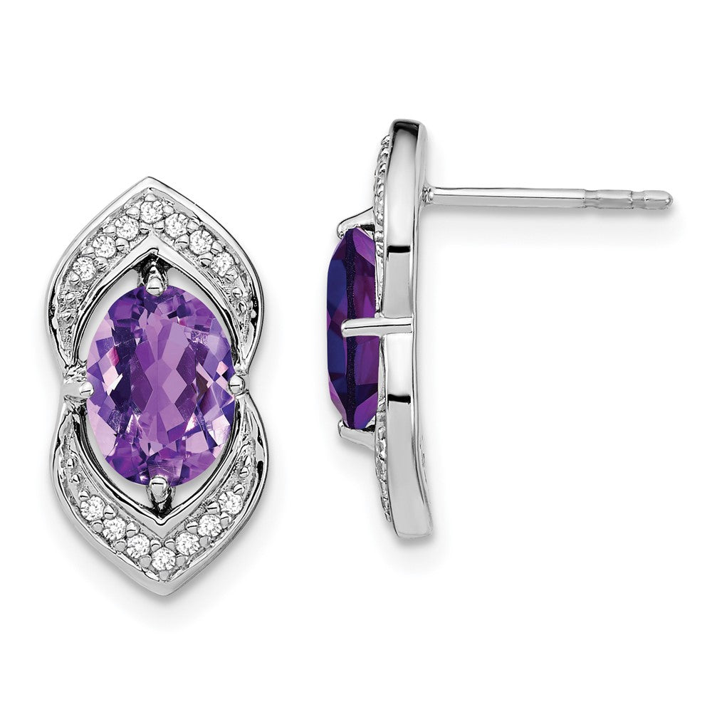 14k White Gold Amethyst and Real Diamond Post Earrings EM7088-AM-014-WA