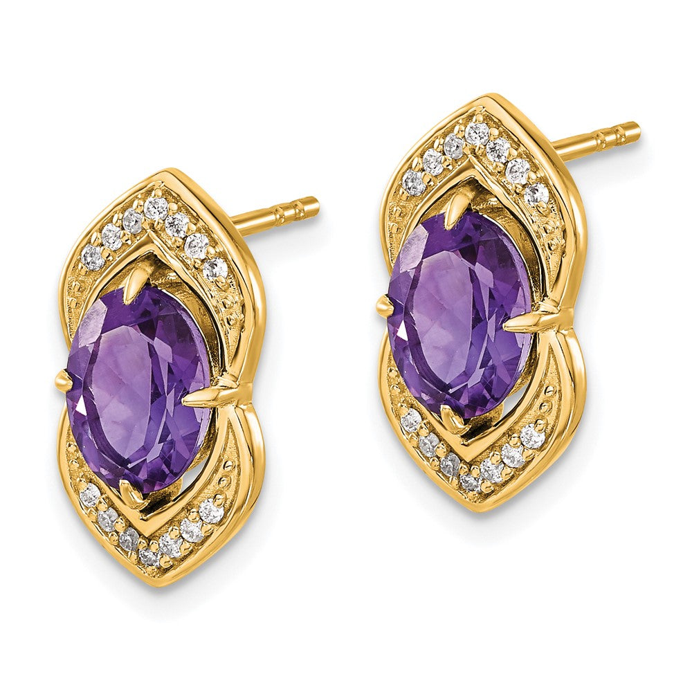 Solid 14k Yellow Gold Simulated Amethyst and CZ Post Earrings