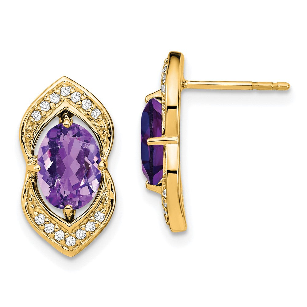 14k Yellow Gold Amethyst and Real Diamond Post Earrings EM7088-AM-014-YA