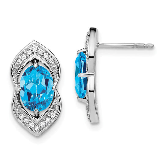14k White Gold Blue Topaz and Real Diamond Post Earrings EM7088-BT-014-WA